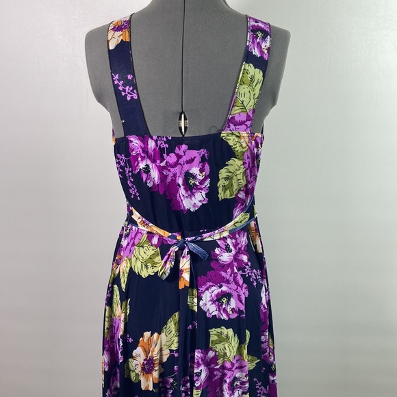 Plunge Neck Floral Tie Back Scalloped High Low Hem Line Dress Size M - Picture 6 of 10